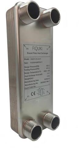3x8 10 Plates SS316L/Copper Brazed Plate Heat Exchanger with 3/4 MPT Port - Water to Water for Water Heating, Floor Heating, Snow Melting, Industrial & Commercial Refrigeration(FHC014-10)