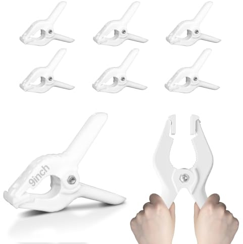 EMART 6 Pack Heavy Duty Muslin Spring Clamps, 9 inch Backdrop Clips-White | Large Photo Booth Clamps Quick Grip for Photography Studio,Backdrop Stand,Paper,Tarpaulin,Woodworking,Crafts,Tarp,Table Cloth