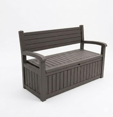 Alivio Outdoor Storage Bench Padlock Compatible 265L, Plastic Deck Box UV Protection Garden Sitting & Storage Bench, Armrest & Weather Resistant Stylish Garden Bench with Ample Storage Space (Grey)