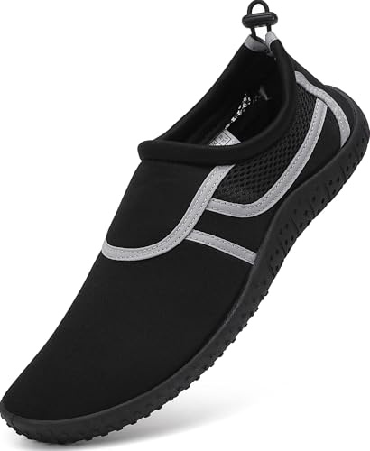 gitzing Water Beach Swim Shoes Women Quick Dry Sea Shoes Men Barefoot Breathable Aqua Lightweight for Surfing Running Driving Pool Yoga, Black 9.5 UK/44 EU