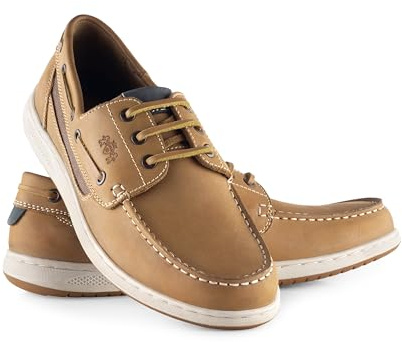 Catesby Men's Harvard Lace Up Leather Boat Shoes | Lightweight casual deck shoes with leather insole, arch support and non-slip rubber sole for summer, sailing and city wear