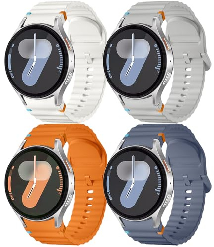 Mastten 4 Pack Sport Band Kompatibla med Samsung Galaxy Watch 7 – mjukt silikonband för Galaxy Watch 6 5 4 rem 40mm 44mm – inget mellanrum vågigt klockarmband för 6 Classic / 4 Classic / 5 Pro