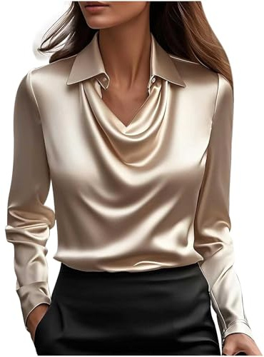 Glossy Satin Tops for Women UK 2025 Long Sleeves Slouchy Neckline Shirts Solid Colour Tops Lightweight Comfy Regular Fit Clothes Baggy Going Out Office Work Blouses Tshirts Tunics