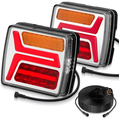 EYPINS 2X Luces Traseras para Remolque 35 LED y 7 Pines, 12V Pilotos Traseros IP67, Instalación fija con Cable 10m, Luz de Freno, Intermitente e Iluminación de Matrícula, Turismos,Camiones,Caravanas