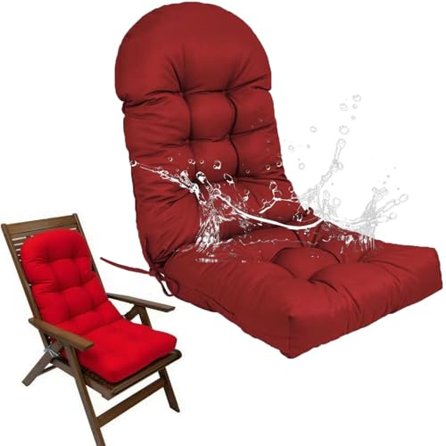 Genérico Cojín para Silla de Jardín con Respaldo Alto - Cojín Grueso de 110 X 50 Cm Cojín para Mecedora con Protección Solar con Correa Cojín para Asiento de Exterior Sillón,Wine Red