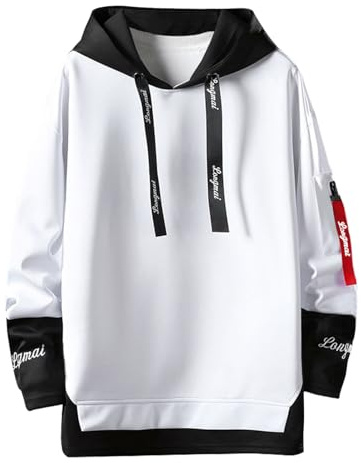 Covisoty Sudaderas Hombres con Capucha Colores Contrastes Manga Larga Hoodie Casual Pullover Sweatshirt Blanco XL