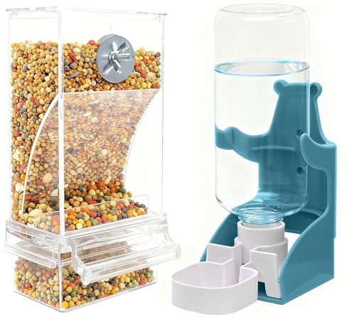 IIRC Automatischer Vogelfutterspender, Wasserspender Vogel, Vogelkäfig Zubehör für Wellensittiche, Kanarienvögel, Nymphensittiche, Finken (Blau)