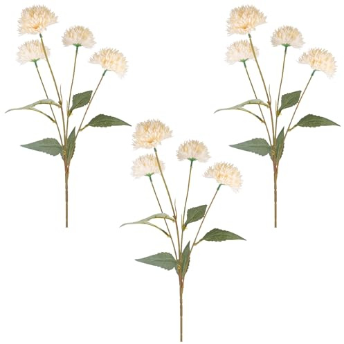 matches21 HOME & HOBBY Chrysanthemum Artificial Bouquets Cream White 63 cm - Set of 3 Artificial Flowers for Vase & Decoration
