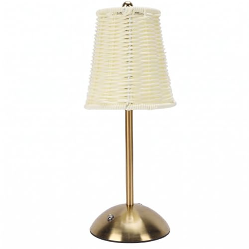 SENECESLI Boho-Rattan-Tischlampe, Kabellose Vintage-LED-dimmbare Tischlampe mit 3 Farbtemperaturen, Wiederaufladbare USB-C-handgefertigte Rattan-Nachttischlampe für Schlafzimmer und (Beiger