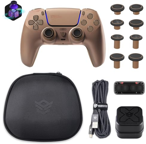 HEXGAMING Manette pour ps5,ULTIMATE PRO Controller pour ps5/PC/Mobile | avec 4 Palette/8 Joysticks Hall Effect/Câble de Charge/Étui de Transport/Support de Chargeur Manette-Moka Poussière d’Étoiles