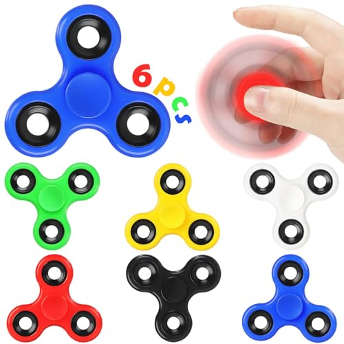 SCIONE 6-pack mini fidget spinners (6,3 cm) | Mindre storlek idealisk för barn, belöningar i klassrummet och partypåsar | Sensoriska leksaker för barn och vuxna | Röd, blå, grön, gul, svart, vit