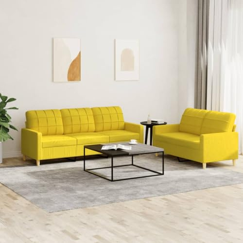 Fangmaliuyun 2-TLG. Sofa-Set Zweisitzer & Dreisitzer Hellgelb 138/198 cm, Polyester, Schlaffunktion, Wohn-/Jugendzimmer