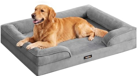 Feandrea Orthopädisches Hundebett, Hundekissen, 112 x 81 x 17 cm | erhöhter Rand, Schwamm, Bezug abnehmbar, waschbar, rutschfest, Taubengraud, BLOMFY Kollektion PGW324GD01