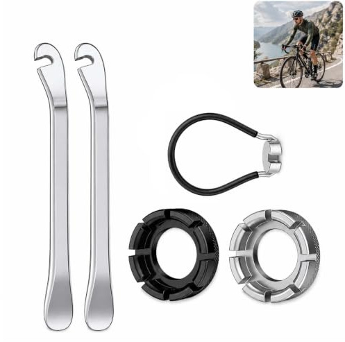 LMSAWK 5 Pezzi Chiave per Raggi Bici, Kit Attrezzi Bici in Acciaio con tendiraggi e Leve smontagomme, Set Riparazione Bicicletta per Regolazione e Manutenzione