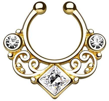 Piercingfaktor® Fake Piercing Universal Ring Septum Vintage Tribal mit Zirkonia Kristallen