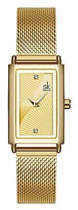 SHENGKE kreativ klocka ultratunn rem avslappnad mode kvarts minimalistisk klocka, Guld (0119), Vardaglig klocka