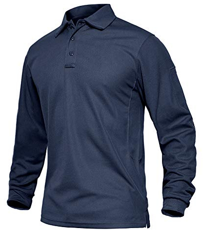 EKLENTSON Men's Polo Shirts Long Sleeve Quick Dry Golf Top with Pocket Navy