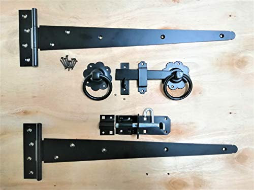 Set di 2 cerniere a T da 450 mm, per cancello da giardino, in legno, colore: nero