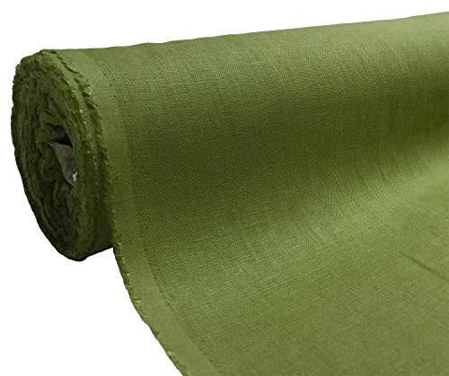 A-Express Naturrein Leinen Stoff Sanft Kleidung Reines Leinenstoff für Handarbeit Nähen Heimwerken Schneiderei Kreuzstich Mode Tasche 100% Leinen 140cm Breite - 1 Meter 100cm x 140cm Dunkelgrün
