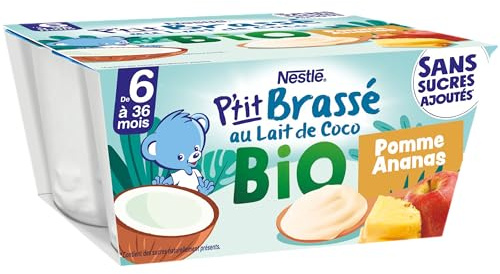 NESTLÉ BÉBÉ - P'TIT BRASSÉ BIO LAIT DE COCO, POMME ANANAS DES 6 MOIS 4X90G