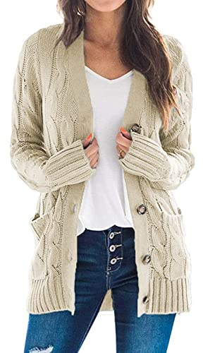 Uusollecy Cardigan Mujer Chaqueta Punto Mujer Grueso Monocolor para Otoño e Invierno Abrigo Informal con Botones Chaqueta de Punto Mujer,Albaricoque,S