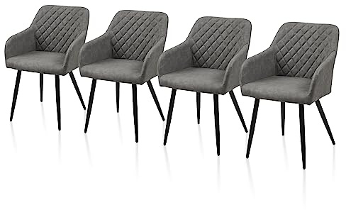 TUKAILAI 4er Set Esszimmerstühle Kunstleder Stühle Hellgrau