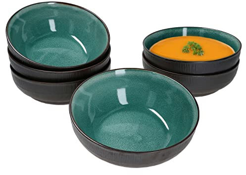 MamboCat Reactive Glaze Green 6er Set Bowl-Schale I 500 ml I 6 Personen I 6X handgefertigte mintfarbene Schalen I Schüssel für Salat, Dessert, Fingerfood & Co. I Außen in schwarzer Kupfer-Optik