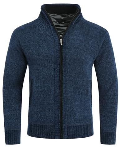 Allthemen Gilet Cardigan Homme Col Montant Veste Laine Knitted Sweater Grosse Maille 5 Couleurs Bleu L