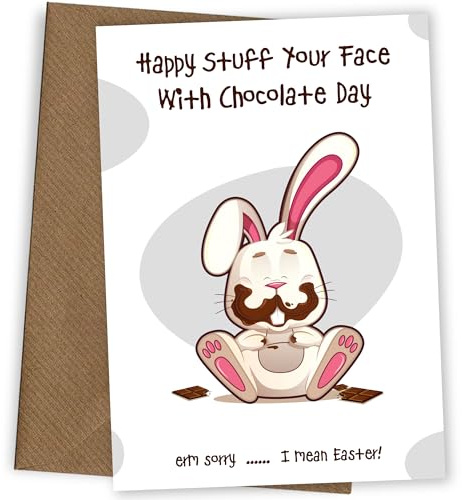 Lustige Osterkarte für Jungen und Mädchen jeden Alters – Osterkarte mit Hase | Happy Stuff Your Face With Chocolate Day | Für einen Sohn, Tochter, Enkelin, Neffe, Nichte, Schwester, Bruder oder Cousin