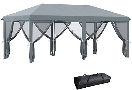 Outsunny 3 x 6m Pop Up Gazebo, Outdoor Canopy Shelter, Marquee Party Wedding Tent with 6 Mesh Walls and Carry Bag, Grey