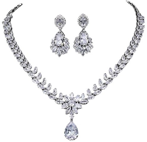 ZEDARO Schmuck Elegante Träne Hochzeit Schmuck Zirkonia Braut Party Große Blume Anhänger Halskette Ohrringe Sets Für Bräute