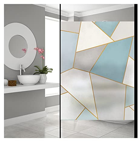 Siunwdiy Keine-kleber Sichtschutzfoli,Geometrische Fensterfolie Bad,Dekofolie sichtschutzfolie,Fensterfolie statische,Einfache entfernung Wiederverwendbar Sichtschutzfolie,Blau,50x200cm