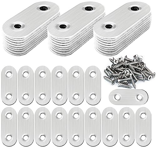 40 Pcs Stainless Straight Bracket (1.57*0.63 inch) Flat Straight Braces, Metal Fixed Connecting Plate, Can be Used to Repair Furniture, Bookcase, Table,Chair Legs, Beds Etc. with 80 Pcs 304 SS Screws