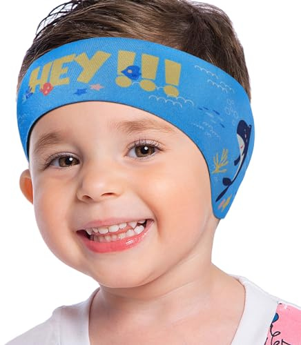 MoKo Fascia da nuoto per bambini, graziosa fascia per orecchie per bambini, mantiene l'acqua fuori, impermeabile, fascia di protezione per le orecchie per fare il bagno e nuotare, taglia M, azzurro e
