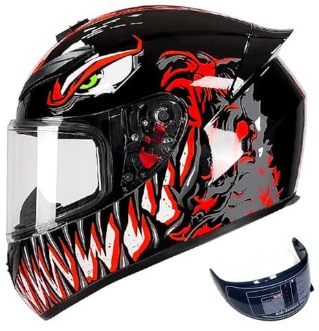 DXDRT Casco Moto Integrale per Adulti Uomini Donne da Corsa Caschi da Motocross con Visiere Compatibili Omologate DOT/ECE Casco Bici Stradale,Rosso,Medium