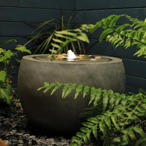 Tankana Garden Water Fountain Outdoor Bubbler Water Feature Indoor with Lights & Pump and Pebbles Waterfall Fountains Concrete Effect for Patio Deck Yard Home Decor Gray, 18 L x 18 W x 11.5 H