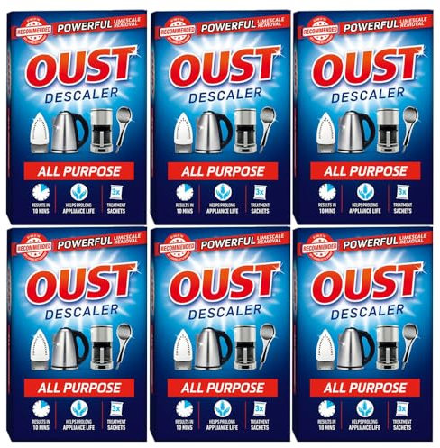 OUST 6 x 3 sachets (75ml) With Welari Thank You Card Oust All Purpose 10min Descaler Kettle Coffe Maker Iron Steamer Limescale Remover Cleaner (450ml) (6pack)