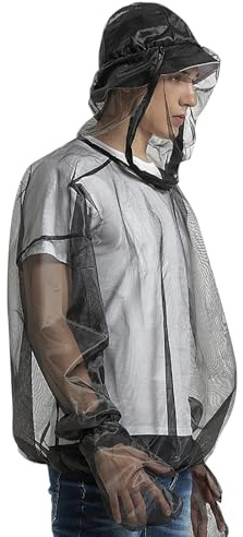 Beokeuioe Veste anti-moustique en maille filet avec capuche respirante Midge Midge pour randonnée, camping, plein air, pêche avec chapeau et gants pour hommes et femmes