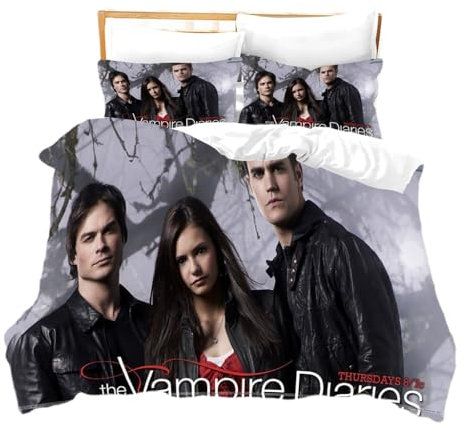 Horror TV Duvet Cover Set, 2-Piece, Vampire Bed Linen 135 x 200 cm, Soft Duvet Cover with Pillowcase for Children and Adults (A3, 135 x 200 cm + 80 x 80 cm)