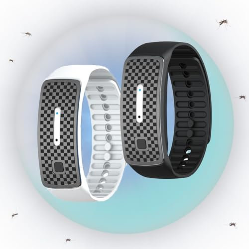 ZVD Lot De 2 Bracelet Anti-Moustiques,Moustiques À Ultrasons,Électronique Répulsif,Étanche,USB Rechargeable,Enfants et Femmes Enceintes,Adultes Sont Applicables.（Noir-Blanc）