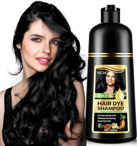Haarfärbeshampoo für Graues Haar,3-in-1 Langanhaltende Haarfarbe,Sofort-Haarfarben-Shampoo Haarfärbung Instant Hair Color Shampoo für Männer Frauen, Herbal Ingredients (500ML) (Schwarz)