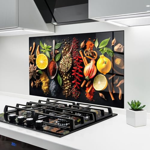 ARTHUB® Küchenrückwand aus Glas 50x70 cm, 4mm ESG | Spritzschutz, Glasplatte, Herdspritzschutz, Wandschutz für Herd, Hartglas, Lebensmittel, Gewürze, Closeup Pices