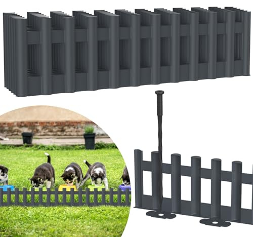 Froadp Holzoptik Beeteinfassung,43 x 12cm Beetumrandung Kunststoff Rasenkante Gartenpalisade Beetzaun für Garten,Anthrazit,18 Stück