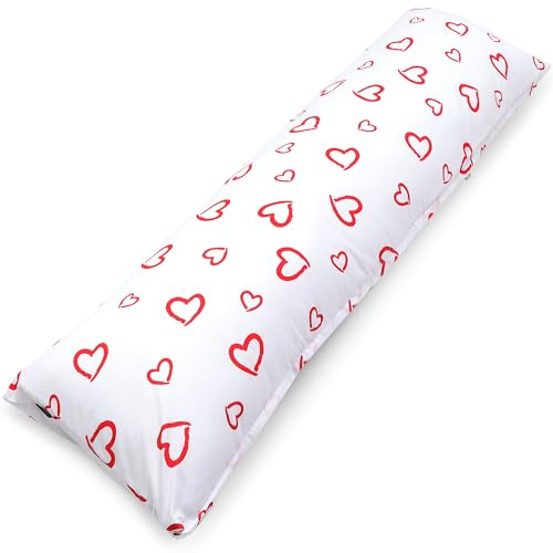 PinkZebra Seitenschläferkissen Bezug 40 x145 cm aus 100% Baumwolle, Kissenbezug für Kinder & Erwachsene, Kissenhülle mit Reißverschluss, Öko-tex Standard 100, Herzen
