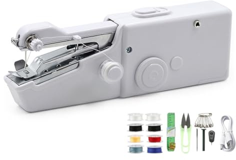 Anlising Handnähmaschine, Mini Nähmaschine mit Nähzubehör, Mini-Nähmaschine für schnelles Nähen, Handliche Tragbare Nähmaschine, Handnähmaschine Tragbare, für Kleidung, Vorhang, DIY (Weiß)