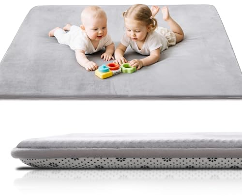 Favodormir Tappeto Gioco Bambini,Spessi Tappeto Gioco Neonato Imbottitura In Foam & Superficie Morbida,Base Antiscivolo,Facile Da Pulire,Tappeto Tummy Time Per Cameretta Recinto,150cm x180cm,Grigio