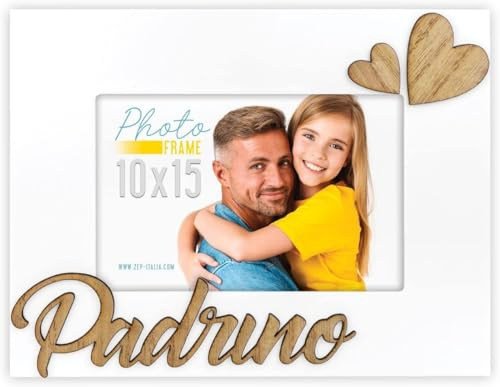 Marco de fotos Padrino de 10 x 15 cm blanco y corazones de madera | Portafotos Padrino Confirmación – Bautizo blanco y corazones en relieve – Regalo para ocasiones especiales, Navidad, cumpleaños