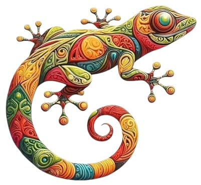 Gecko Wall Art, decorazioni per la casa, 30 x 27 x 0,2 cm, design vivace e colorato, decorazione da parete per esterni, da appendere alla recinzione o esposta sulla tua parete divisoria