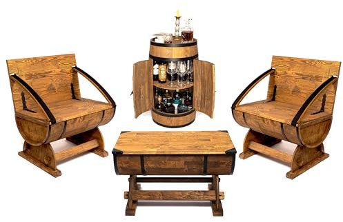 CREATIVE COOPER Gartenmöbelset aus Holz, Möbel für kleine Wohnungen, 2X Bank 1x Tisch 1x Weinregal, Faßmöbel, Barmöbel, Terrassenmöbel, fassbar