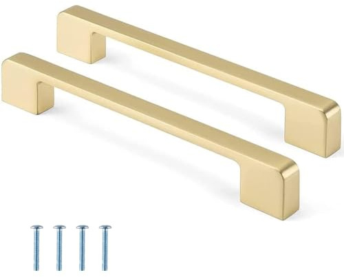 MnuCyiPiu 2 PCS Gold Cabinet Handles 192mm Cabinet Pulls Hardware Brass Drawer Handles Square Wardrobe Pull for Bathroom Kitchen Furniture Cupboard Door (Hole Centers: 192mm)